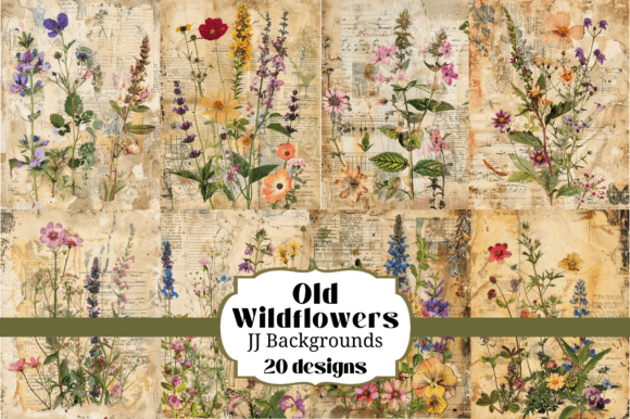 20 Old Wildflowers Dig Paper Backgrounds for Scrapbooking
