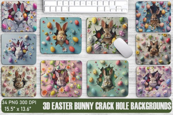 3D Easter Bunny Crack Hole Backgrounds for Designs