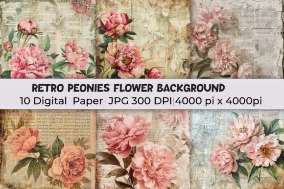 Elevate Your Work with Retro Vintage Peonies Flower Backgrounds