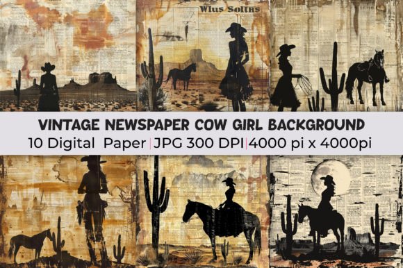 Unleash Western Charm with Vintage Newspaper Cow Girl Backgrounds